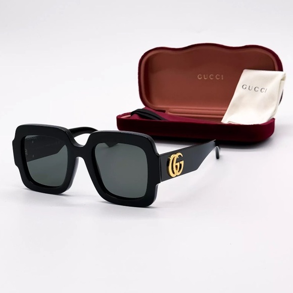 NEW GUCCI GG1547S 001 SQUARE BLACK GREY WOMEN SUNGLASSES GUCCI - Picture 1 of 13